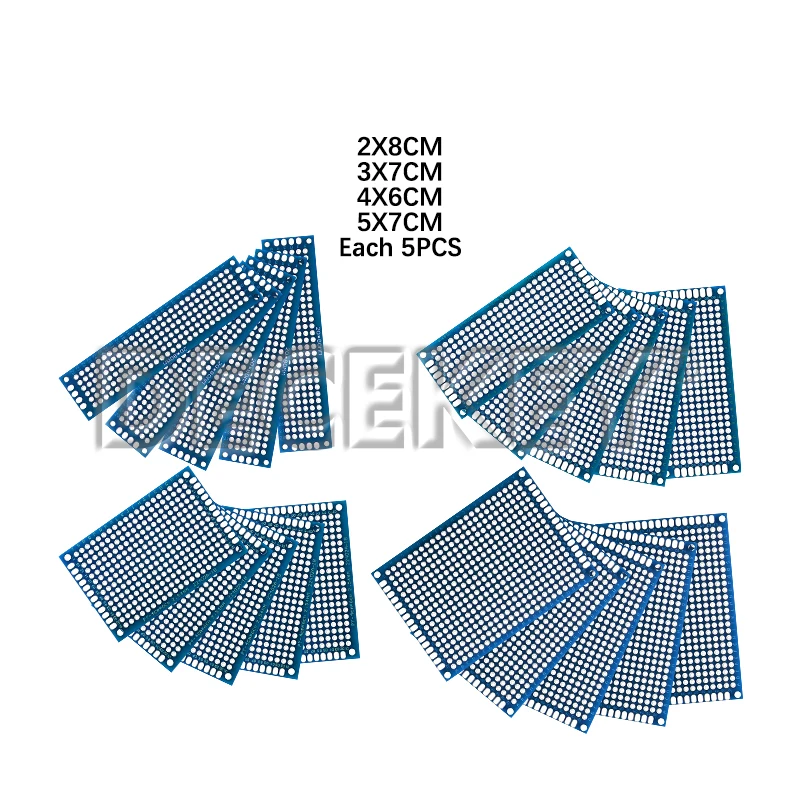 20PCS/Lot Double sided PCB kit Board Breadboard 2x8 3x7 4x6 5x7cm Universal PCB Experiment Blue Prototype Circuit Boards Diy