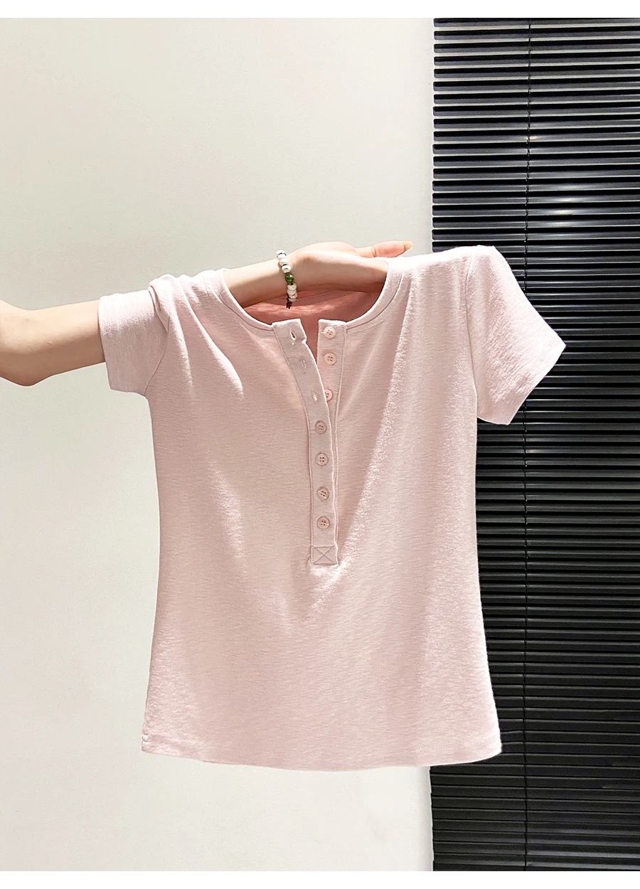 

Simple Half-open Collar Short-sleeved T-Shirt for Women, 2026 Summer New Style, Hot Girl, Slim-fitting, Versatile Top