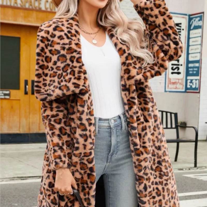 2026年春 レディース フェイクフォックスファー レオパード柄トップス 厚手 暖かいジャケット ロング丈 カーディガンコート ファーふわふわ ロングコート ジャケット アウターウェア