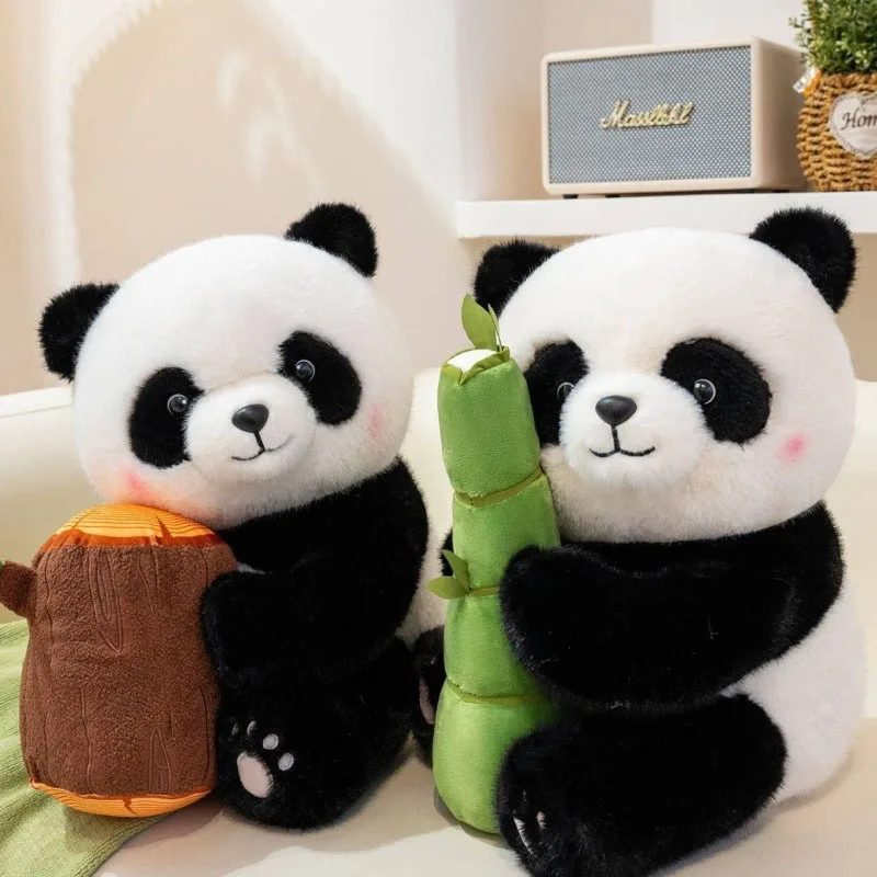 Juego de Peluches de Panda, Muñeco de Peluche Suave con Tronco de Bambú, Figura de Panda Kawaii, Decoración del Hogar, Regalo para Niños y Familia