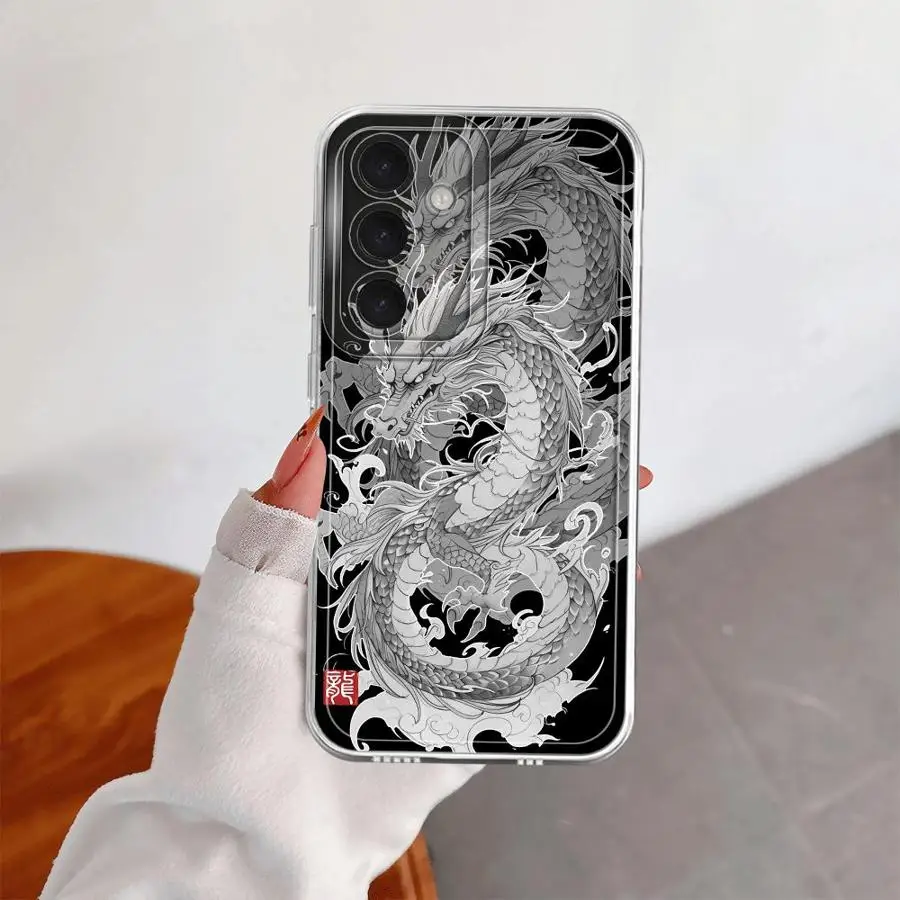 لينة غطاء الهاتف حقيبة لهاتف سامسونج غالاكسي A55 A23 A14 A56 A15 A33 A25 A26 A24 A36 A13 A73 A54 A34 A35 التنين الصيني الفاخر