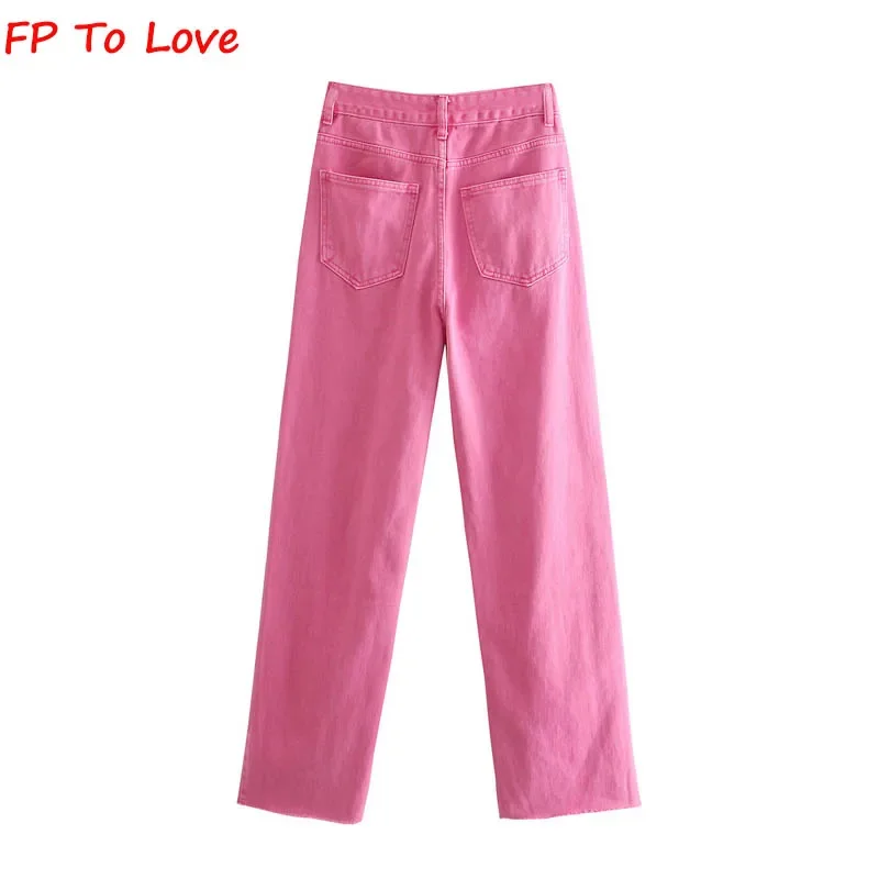 FP To Love Woman Vintage Wide Leg Pants Jeans Hot Pink Green Blue Yellow 2021 Autumn Spring Street New Arrivals Trousers