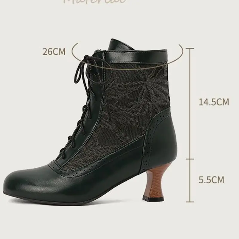 ASILETO Vintage Women Ankle Boots Round Toe Strange Heels 5.5cm Lace Up Large Size 46 47 48 49 50 Lace Elegant Daily Booties