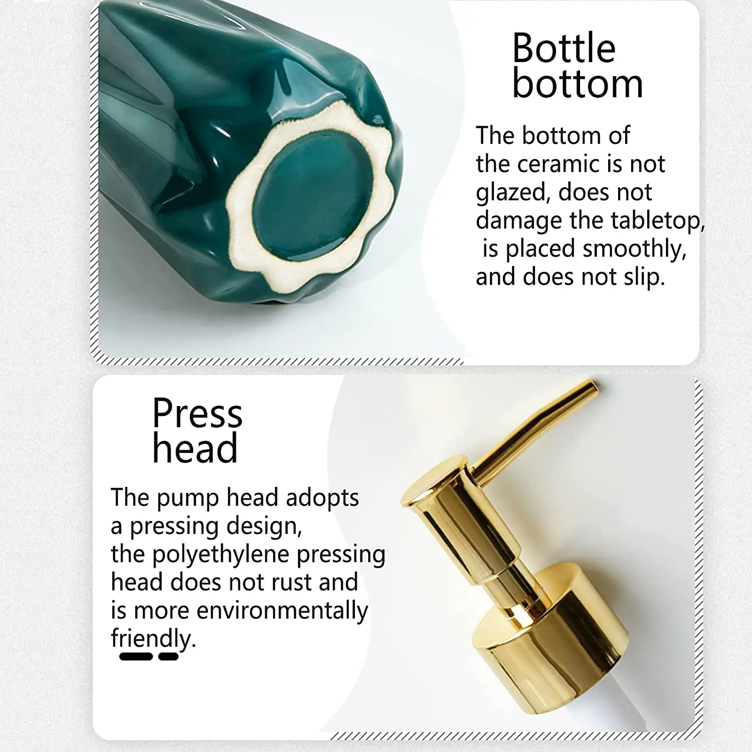 موزع صابون سيراميك 10 أونصة موزع صابون اليد مع مضخة صابون الأطباق السائل القابل لإعادة الملء وغسول للحمام (أبيض) XQ