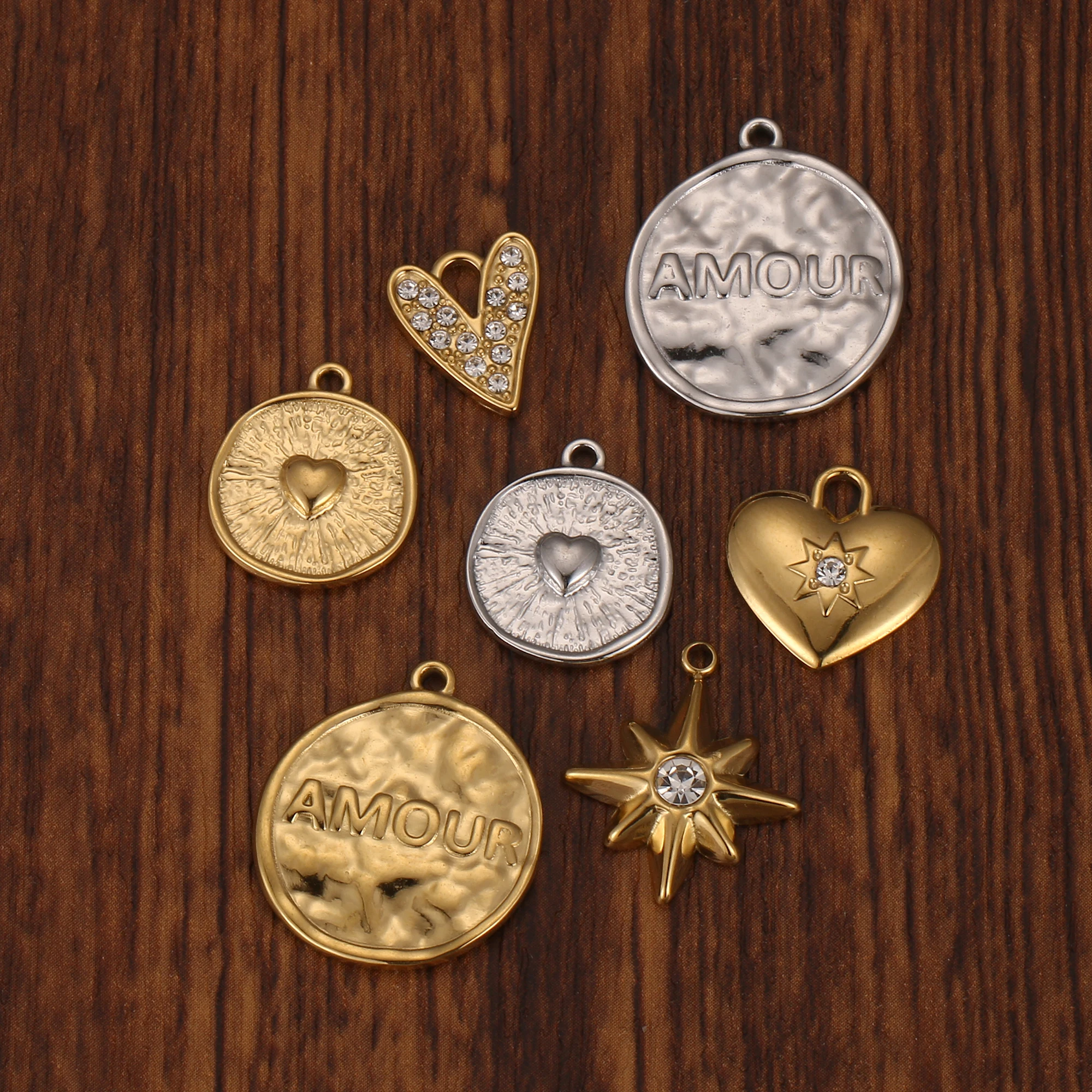 3 Stücke Nordstern/Herz/Hufeisen Anhänger aus Edelstahl, exquisiter Strass-Anhänger für DIY-Halsketten, Ohrringe, Valentinstag-Schmuckherstellung – Detail 3