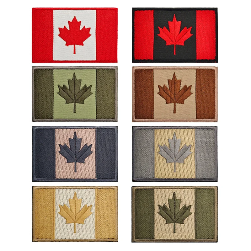 Kanada Bendera Patch Daun Maple Bendera 4 Warna Bordir Bendera Militer Taktis Patch Tentara Bordiran Garis Lencana