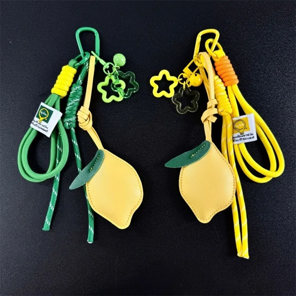 

Cute Star Lemon Keychain Wove Rope Nylon PU Leather Hanger Cartoon Car Keyring Bag Pendant Car Accessory