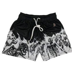 Summer New men short pant Skull Pattern Casual Shorts Street Hip Hop Fitness Polyester Fast Dry Breathable Embroidery Men Shorts