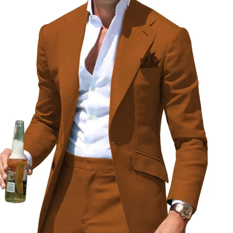 Colar de pico ternos masculinos ajuste fino entalhado verde dos homens terno blazers jaquetas calças 2 peça formal causal negócios casamento noivo