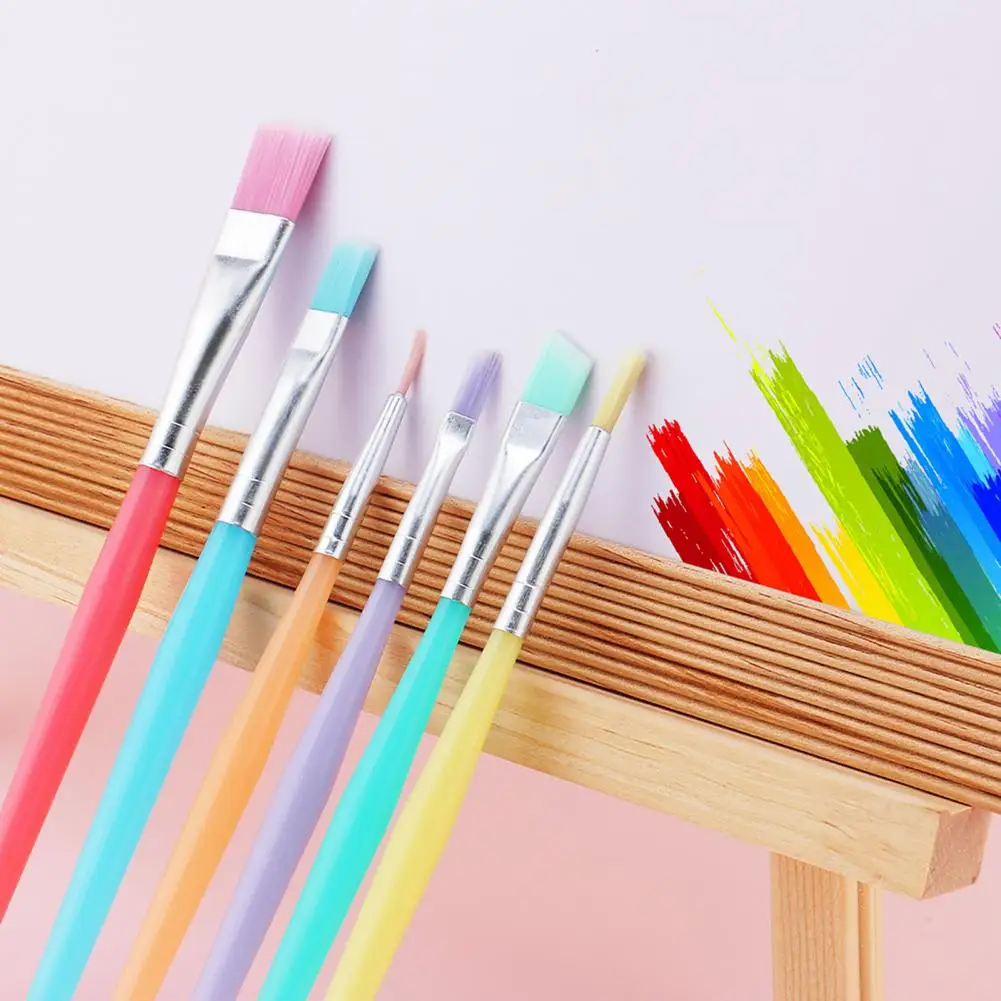 6PCS Paint Brush, with Candy Colored Design, Flexible Nylon Bristles Paint Brush, for Watercolor Acrylic Oil Painting Supplies