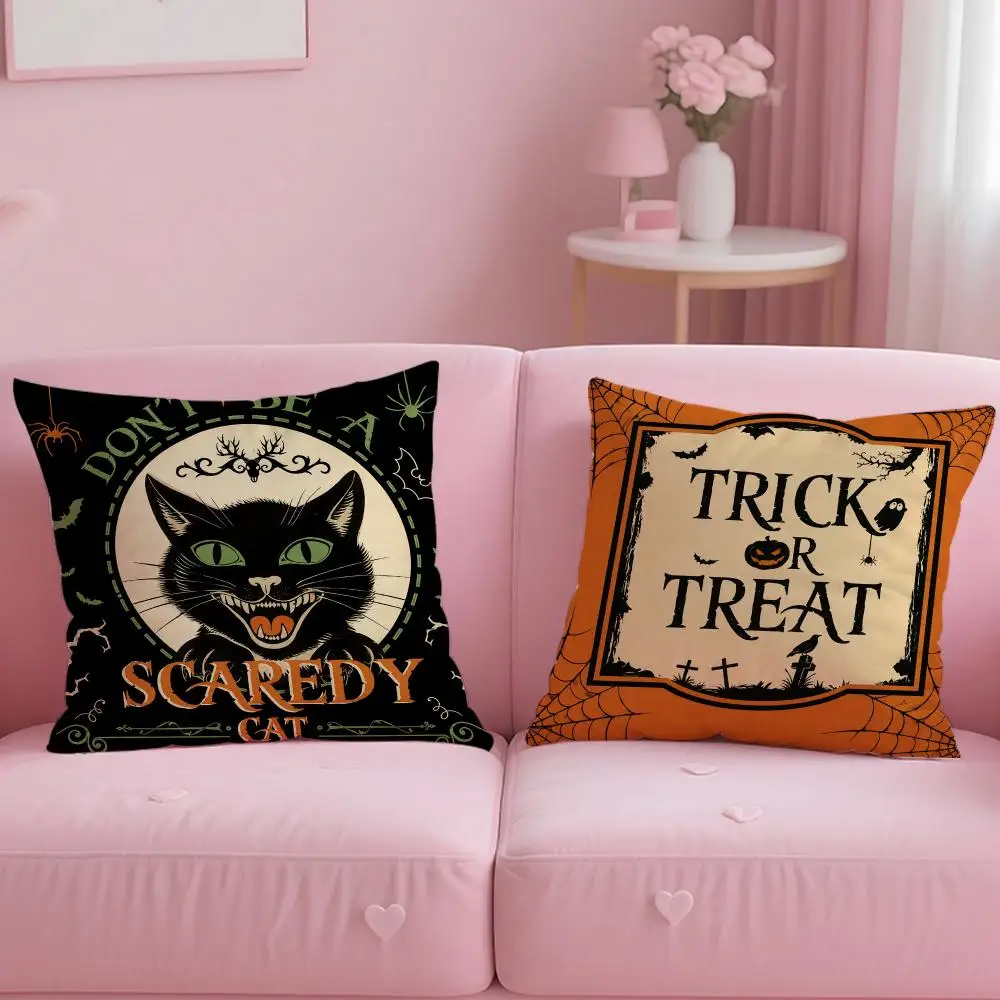 Vintage Halloween Slogan Prints Cushion Cover Comfortable Double Sided Pillow Cover For Car Sofa Bedroom & More