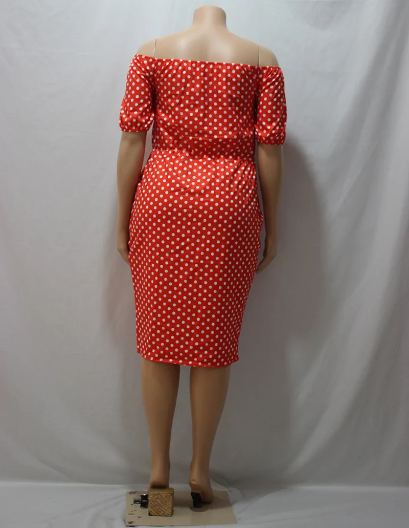 2026 New Summer Women's Dot Printed Off Shoulder Casual Party Dresses Lantern Sleeve Vestido Plus Size 9XL 8XL 7XL 6XL XXXXXL 5