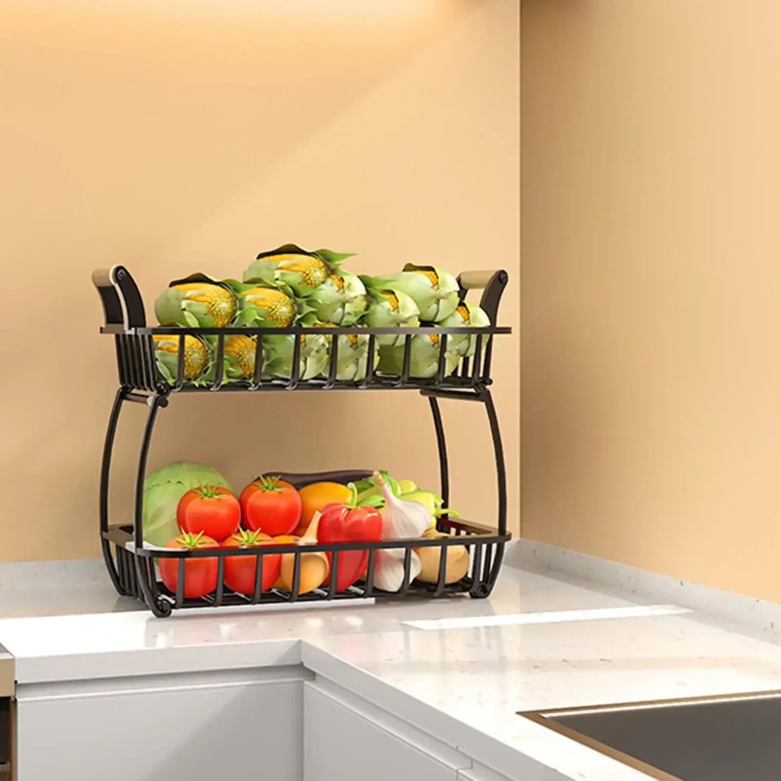 

2 Tier Countertop Fruit Basket Detachable Double Layer Countertop Vegetable Fruit Basket Bowl For Kitchen Home Storage Stand