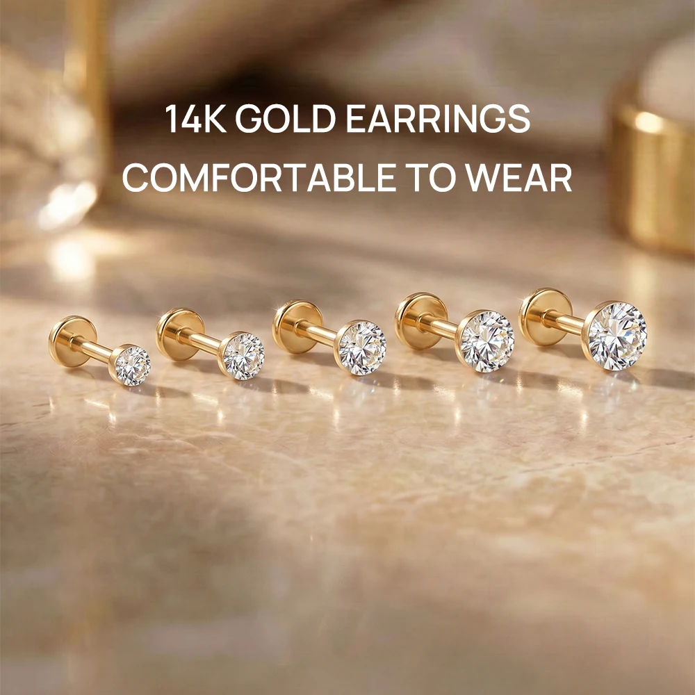 AIDE Mini-Piercing-Ohrringe aus 14-karätigem massivem Gold, glänzend, Herz-/rund-/sternförmig, für Damen, in verschiedenen Größen, klassischer Hochzeits- und Brautschmuck, luxuriöser Schmuck – Detail 38