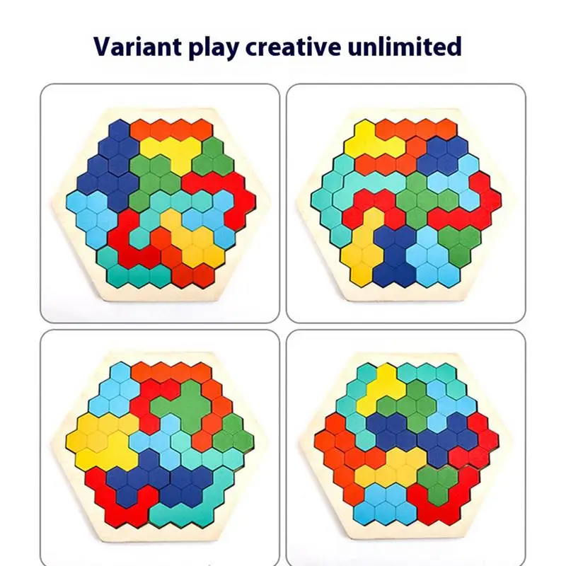 Wooden Hexagon Puzzle Honeycomb Jigsaw Puzzle Brain Teasers Color Engaging Logic Puzzles Colorful Kindergarten Toys For All Age