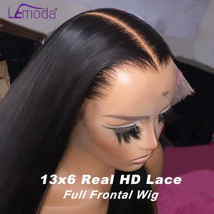 Real HD Lace 13x6 Full Frontal Wigs Virgin Human Hair Pre-Plucked 180% 12A Brazilian Straight 0.1mm Ultra-thin Frayed Ends Lace