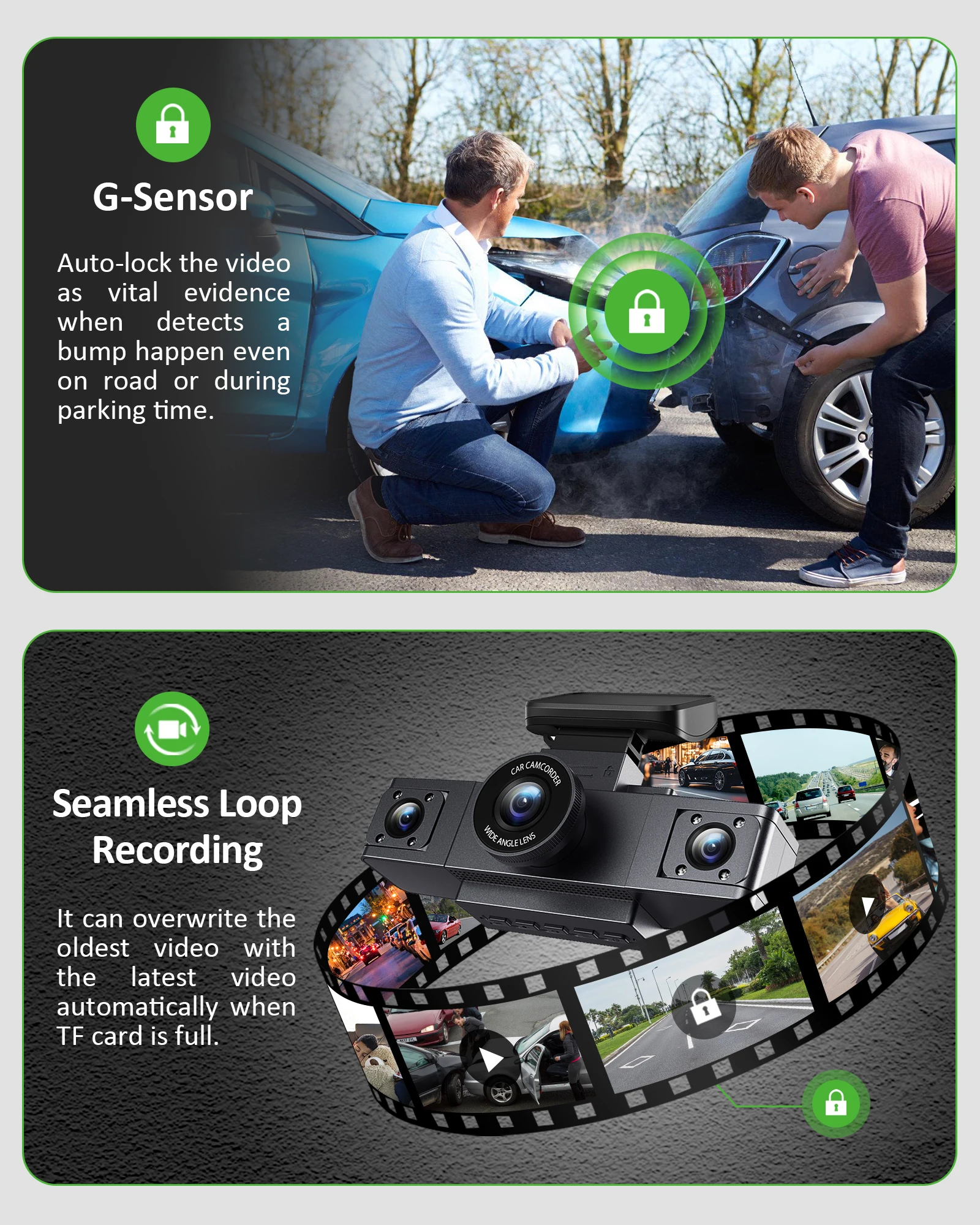 3 Channel Dash Cam Video Recorder Three Lens Car Camera with Rear View DVR 24H Parking Monitor Black Box image 3