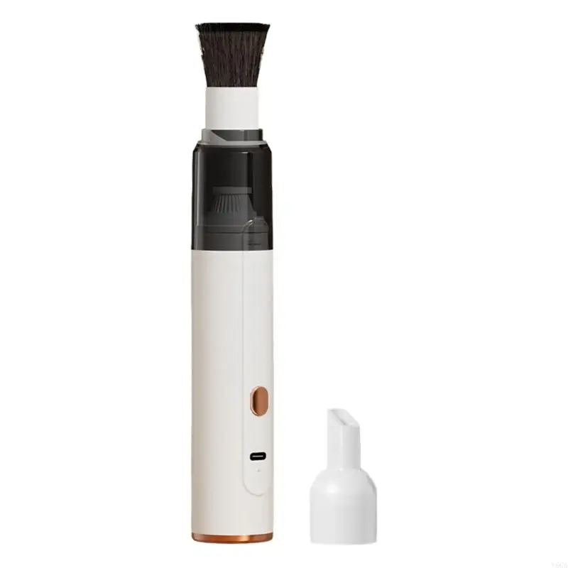 White Cordless Dust Buster Vacuum Cleaner- Cordless Mini Dust Cleaner with Soft Brush Attachment, USB Rechargeable Desktop and Keyboard Cleaning Tool