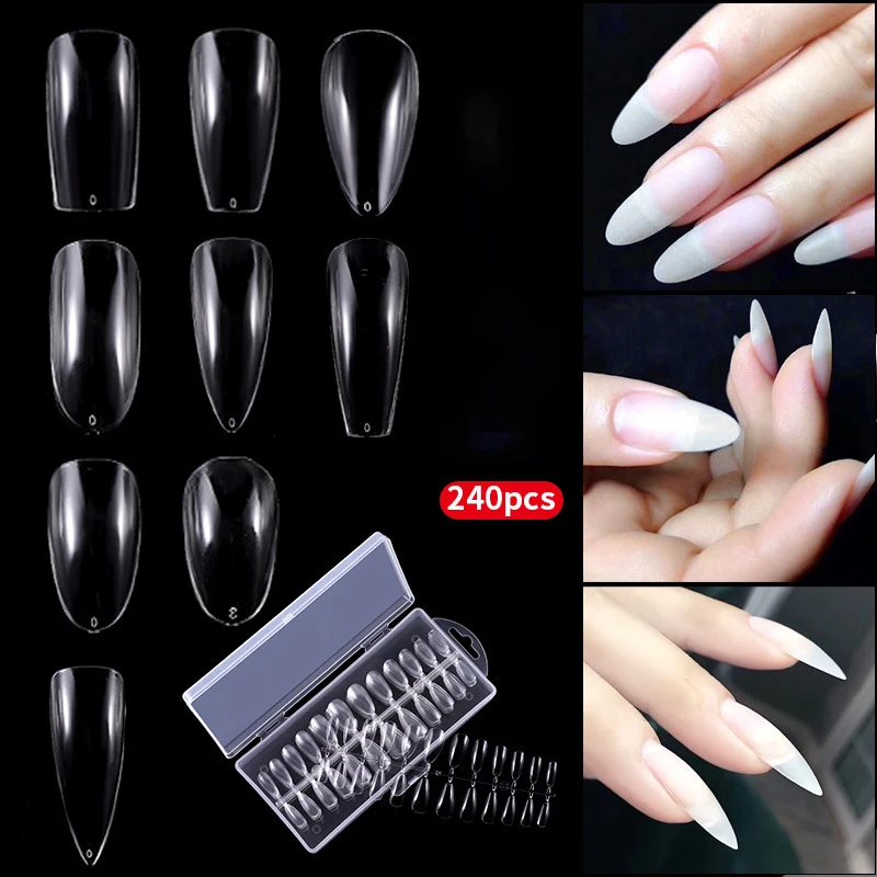 240pcs/Boxed Ultra Thin Traceless False Nails Transparent Matte Full Cover Half Press On Nails Extension DIY Nail Art Decoration