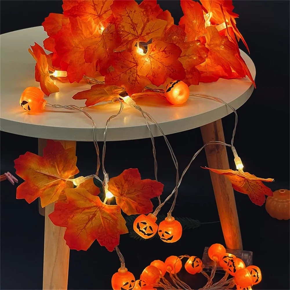 10/20/40 LEDs Pumpkin Maple Leaf String Lights Battery Control 3D Pumpkin Lamp Thanksgiving Fall Garden Party Decoration