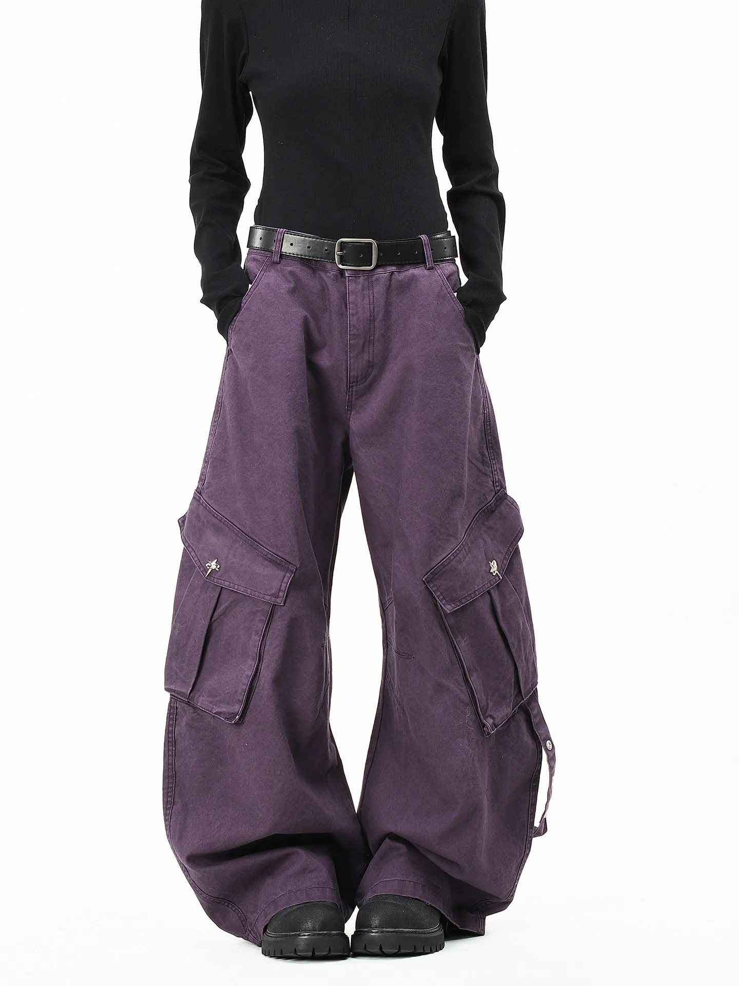 Retro American Splicing Multi-Pocket Washed Work Pants Men's Loose Wide Leg Knife Long Trousers Street Style Jeans
