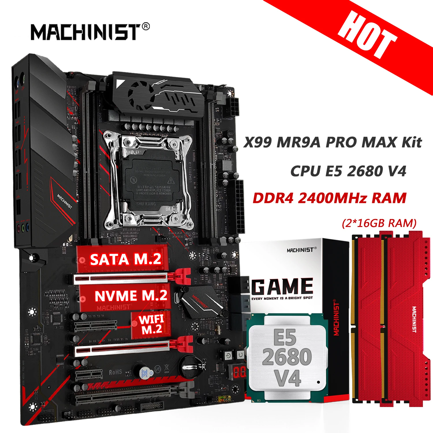 Imagem -01 - Kit Motherboard Xeon e5 2680 v4 Cpu Lga 20113 Ddr4 Ram 32gb Combo de Memória Usb 3.0 Nvme m. Mr9a Pro Quatro Canais Machinist-x99
