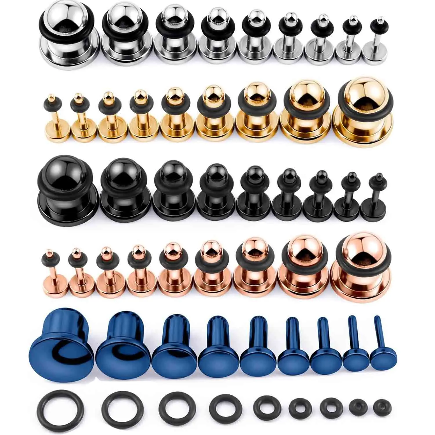 9 Paar Edelstahl-Ohrdehner-Set Tunnel 12G-00G Ohrstulpen Körperpiercing 1,6-10mm