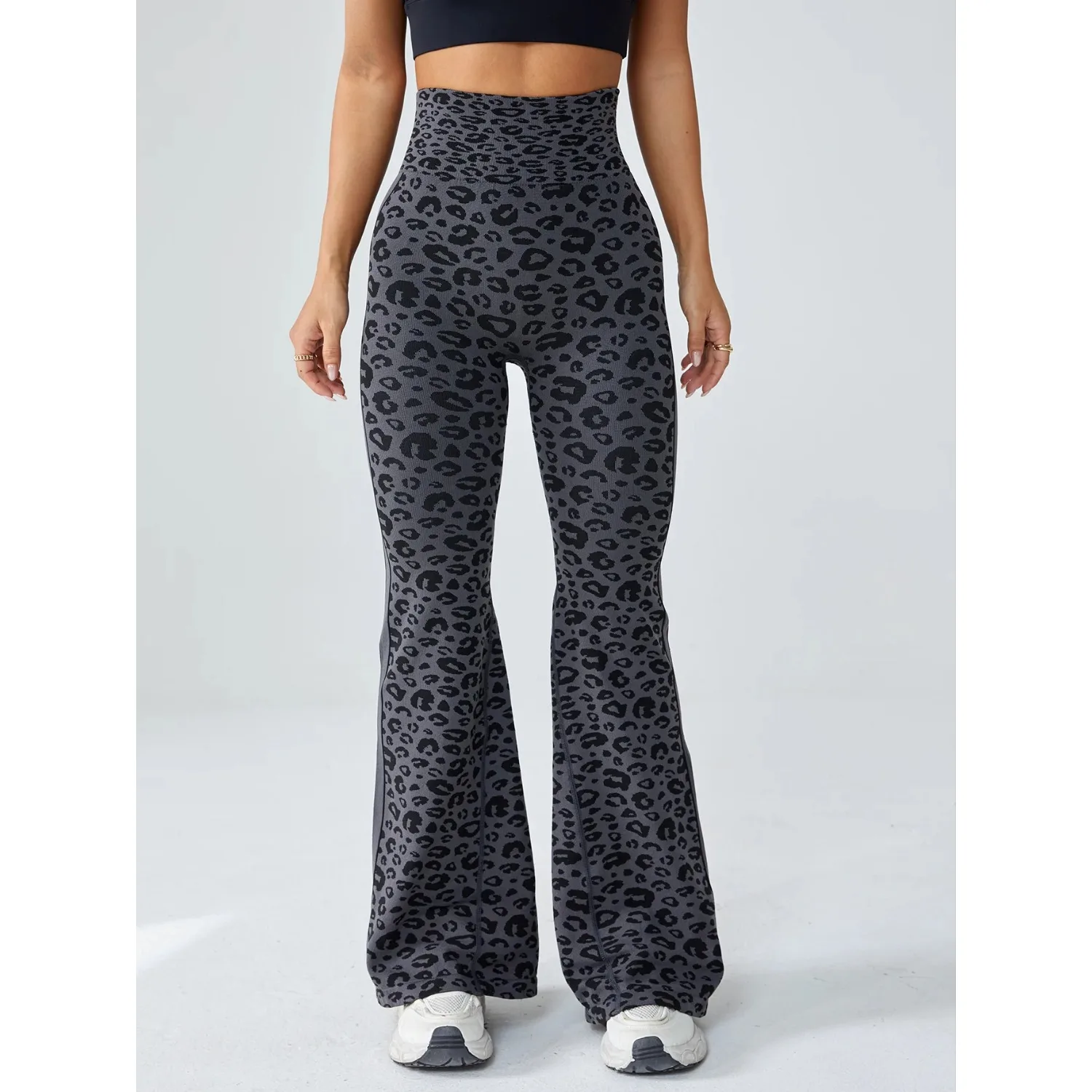 Frauen Gym Hohe Taille Nahtlose Leggings Retro Leopard Print Hosen Damen Schlanke Lauf Gym Leggings Flare Hosen Yoga Leggings