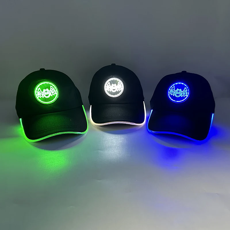 Neue coole Fledermaus-Baseballmütze für Jungen und Mädchen, modisches Dekor, leuchtende Mützen für die Nacht