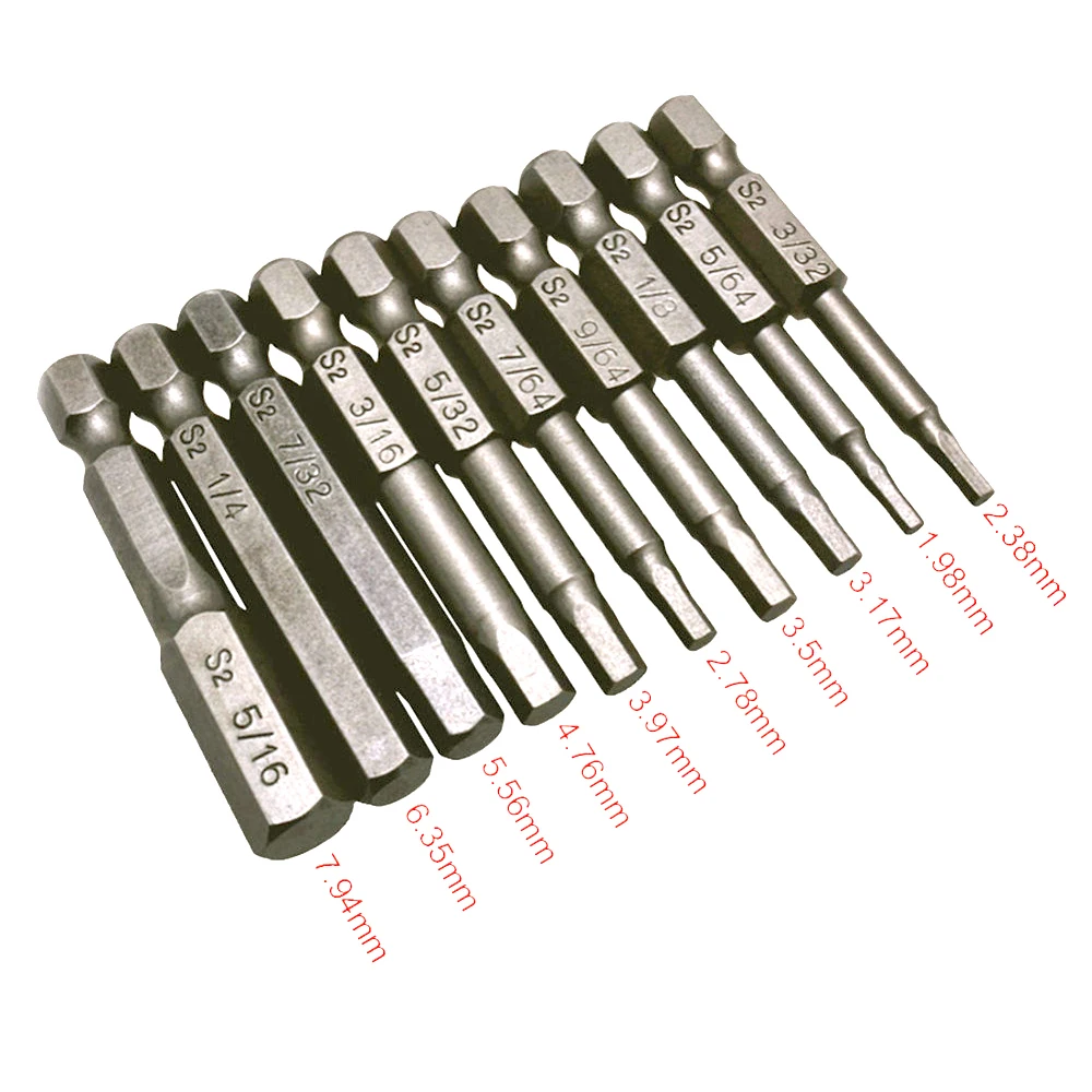 10Pcs Alloy Steel Screwdriver Bits Imperial Hex Shank Wrench Drill Bit Magnet Tips Quick Release 50mm Screw Driver Bits