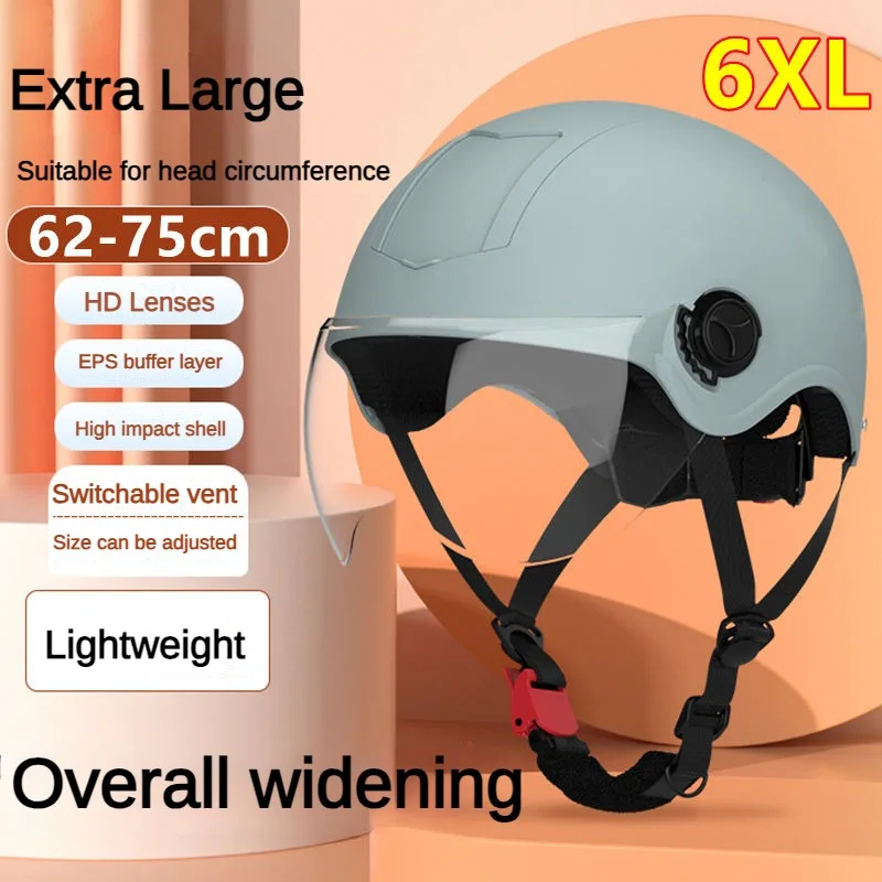 Large Size Helmet Electric Bike Motorcycle Extra Half Helmet Summer Sunscreen Lenses Suitable for Head Circumference of 62-75cm