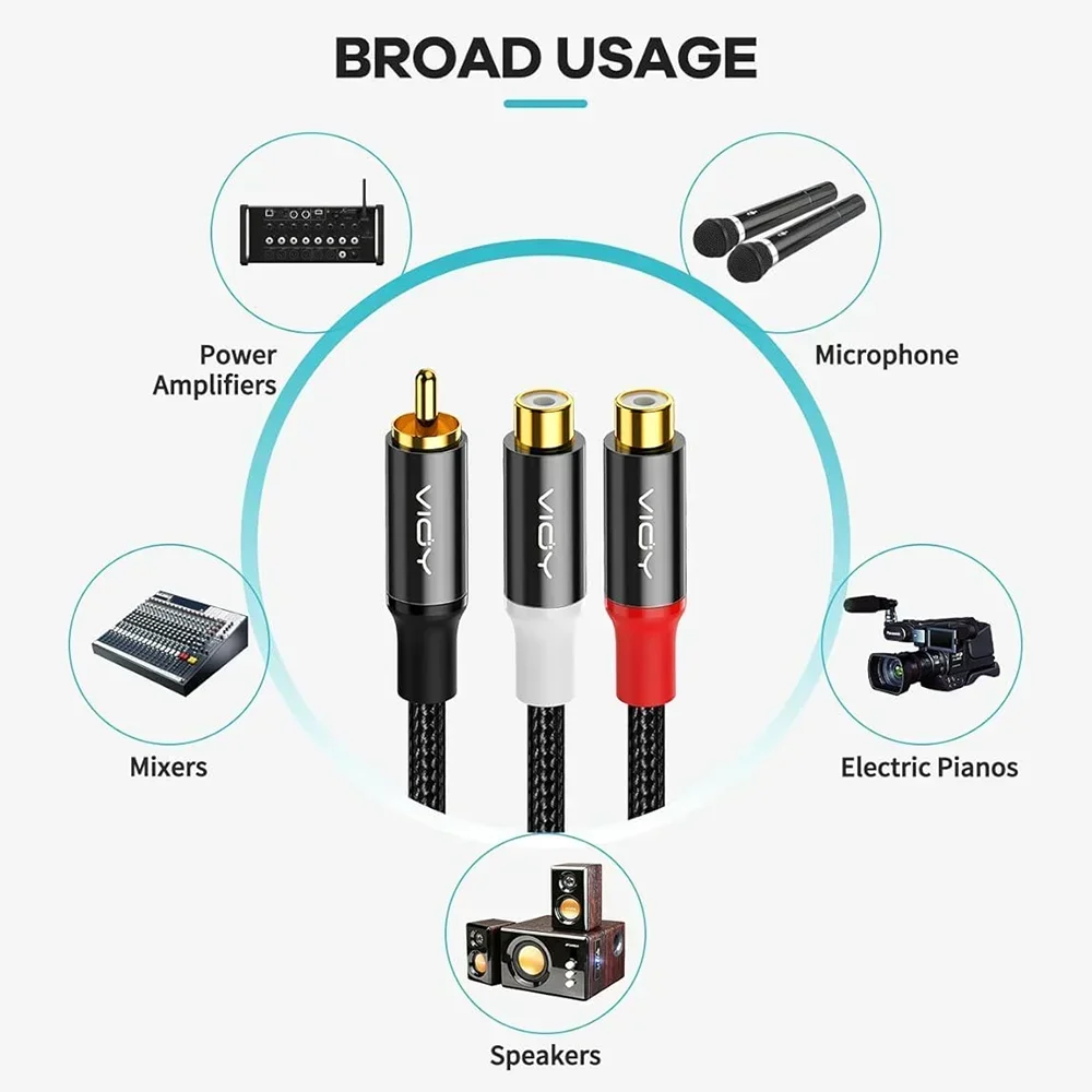 RCA Splitter Cable RCA Male To 2RCA Female Stereo Audio Extension Cord for Subwoofer DVD HDTV Amplifier and Home Theater System