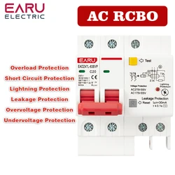 230V 2P SPD Residual Current Circuit Breaker With Overload Overvoltage RCBO RCCB With Lightning Protection MCB Leakage Protector