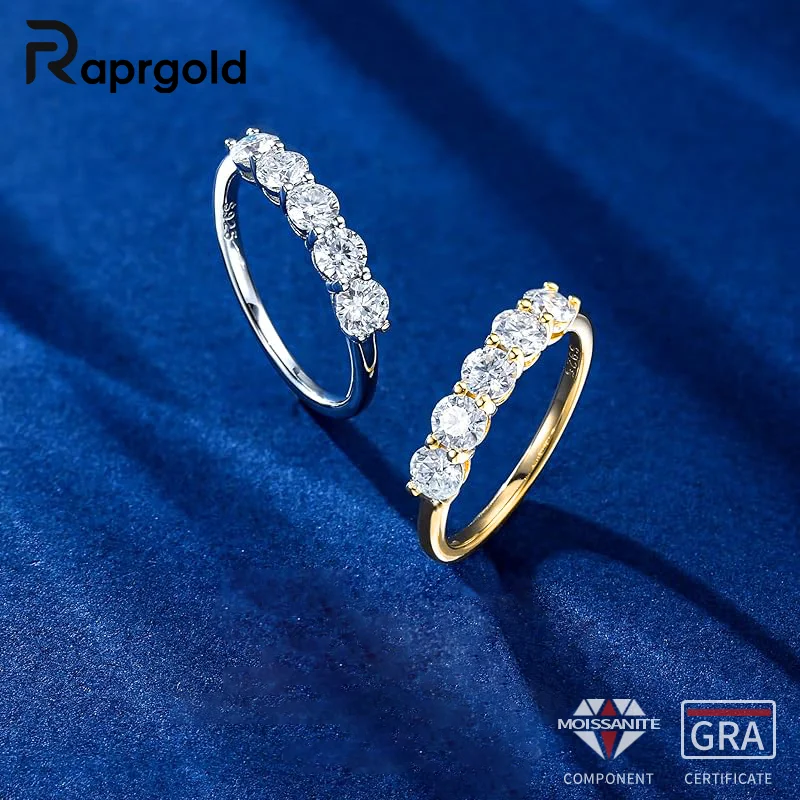 

RAPRGOLD GRA Certified Round Moissanite Ring for Women Lab Created Imitation Diamond Engagement Rings Wedding Fine Jewelry Gift