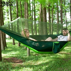 Quick Open Camping Hammock with Mosquito Net Lightweight Portable Parachute Nylon Double Hammock for Backpacking Survival Travel