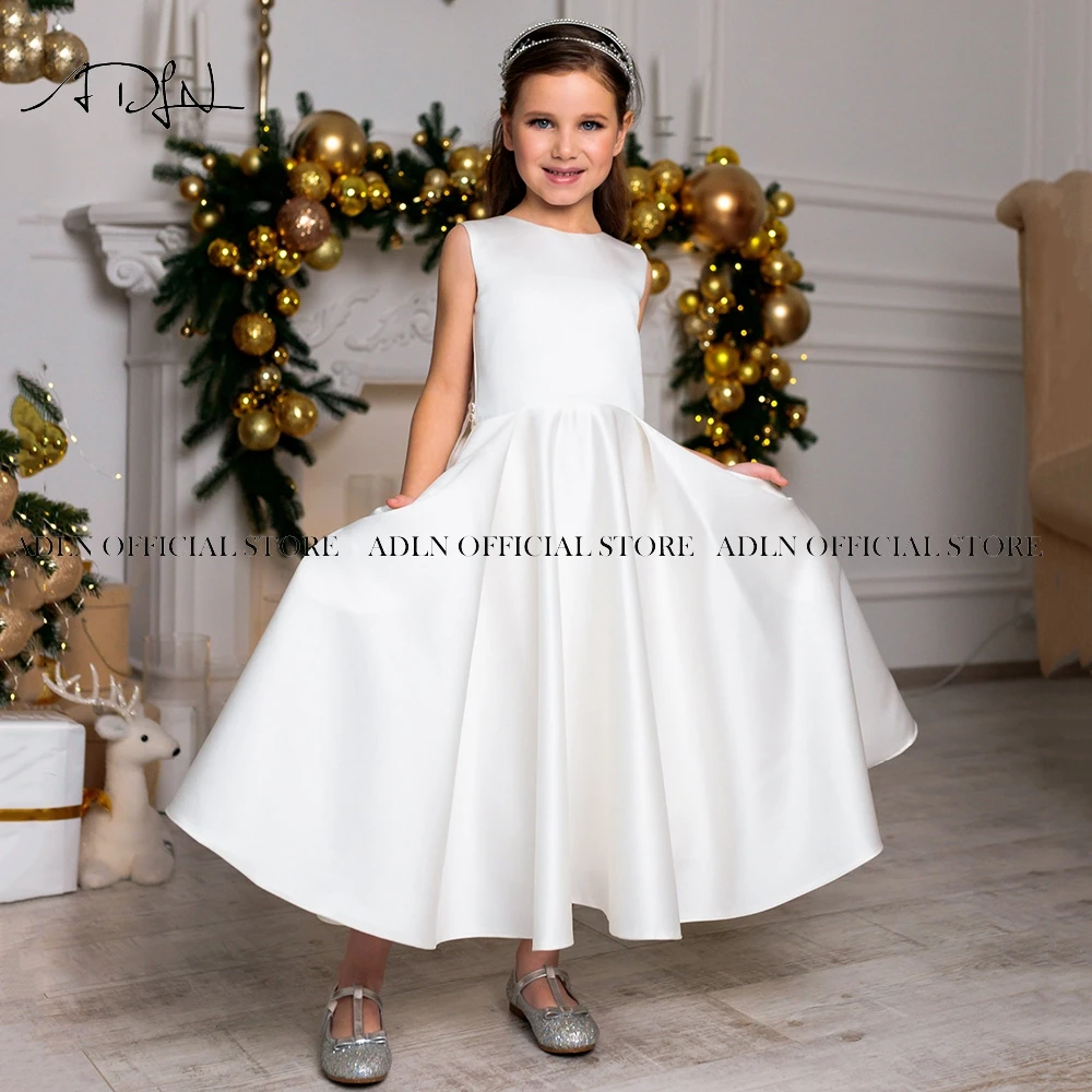 ADLN Jewel Satin Holy First Communion Dresses A-line Flower Girl Dress Floor Length Backless Pink New Year Party Gown