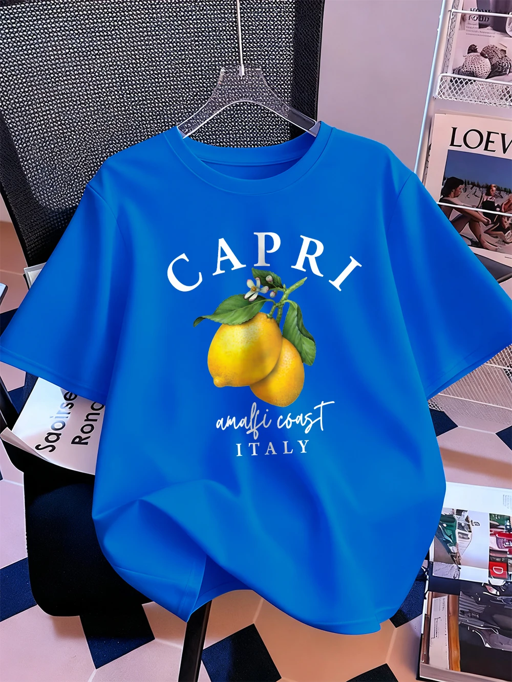 Capri Amalfi Küste Italien Zitrone Drucke T-Shirts Damen Sommer Baumwolle Kurzarm T-Shirt O-Ausschnitt Weiche Lose Tops Sportliche Kleidung