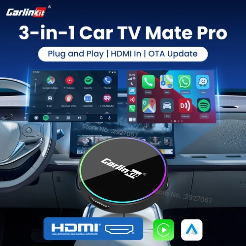Imagen 1 del producto Carlinkit-Adaptador HDMI Multimedia para TV Mate, 3 en 1, con cable a inalámbrico, CarPlay, Android, Auto Box, convertidor de vídeo HD para palos de TV
