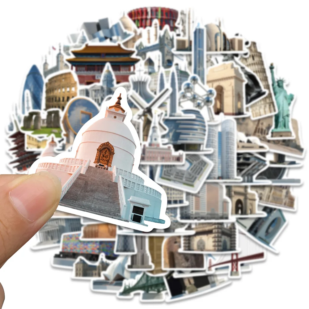 65PCS World Famous Architecture Tourism Graffiti Stickers DIY Laptop Luggage Phone Scrapbook Cool Building Decals Sticker