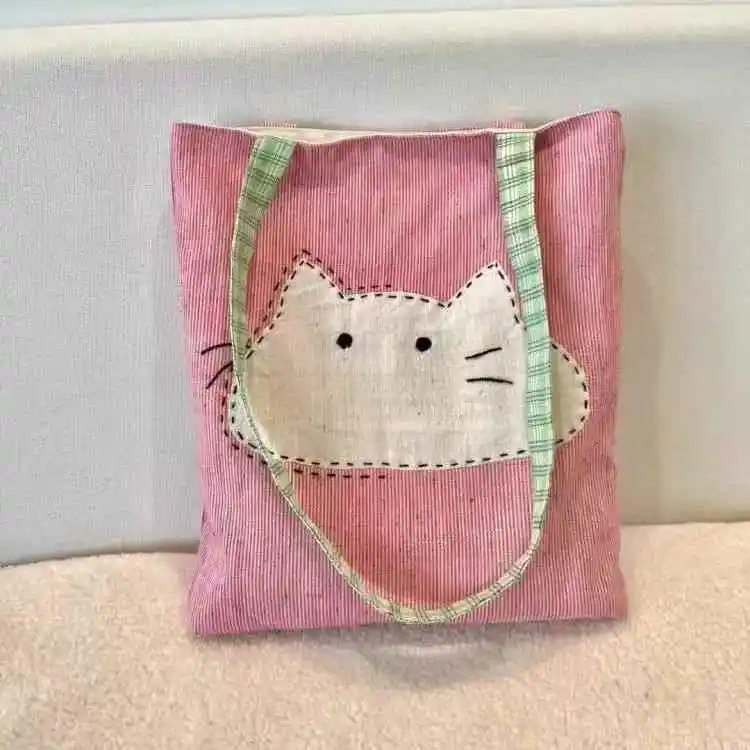 2025-novo-japones-saco-de-tecido-de-ombro-unico-versatil-e-simples-lona-bolsa-feminina-bonito-dos-desenhos-animados-gato-artistico-saco-de-deslocamento