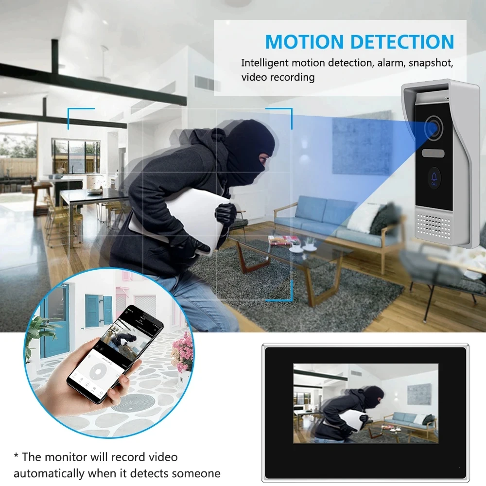 Tuya 7 Inch Wifi Video Intercom System for Home Apartment Touch Screen Access Control Intercom Doorbell with Camera Detection
