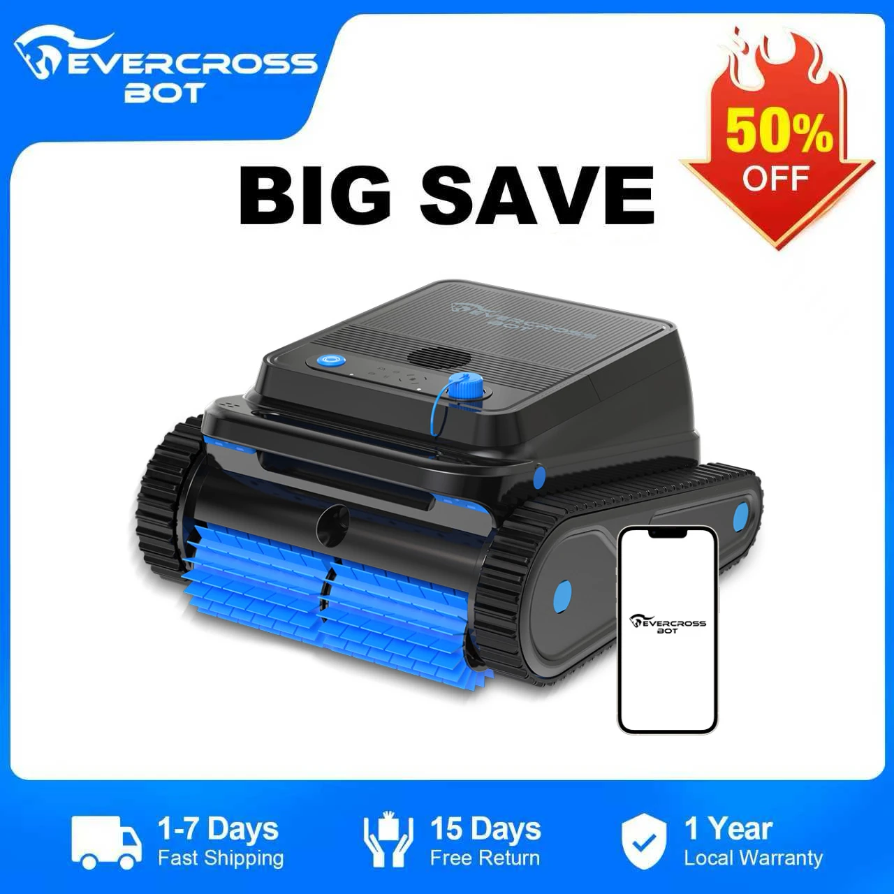 EVERCROSS BOT U8 Roboty basenowe Podłoga i ściana z aplikacją, 120 Min. Żywotność baterii, 200 m 2 Obszar czyszczenia, Inteligentna nawigacja