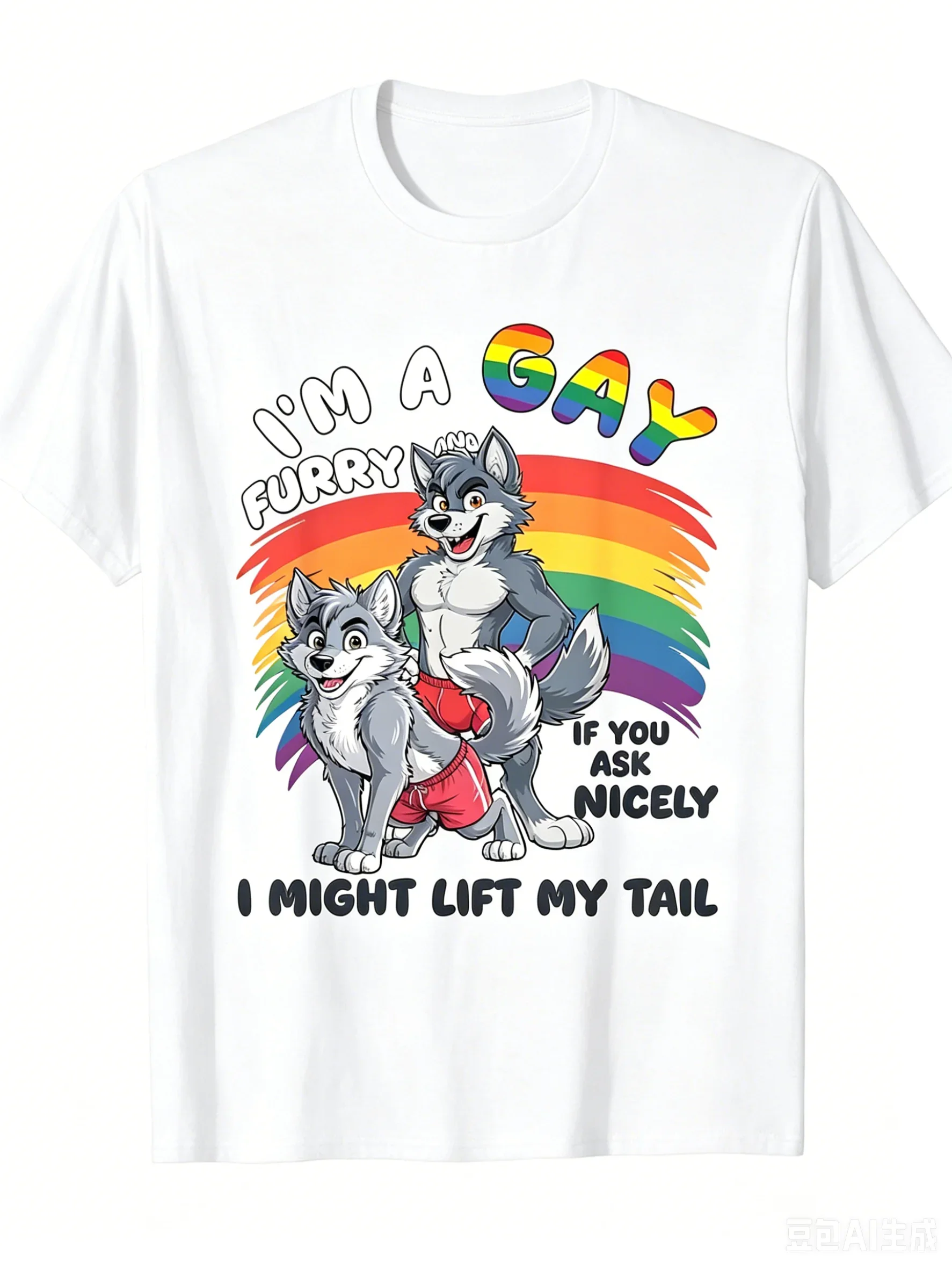 Unisex Fun Gay Furry Pride Month T-Shirt Rainbow Fox & Dog Pattern 'I Am Gay' Streetwear LGBTQ Pride Gift for Men And Women