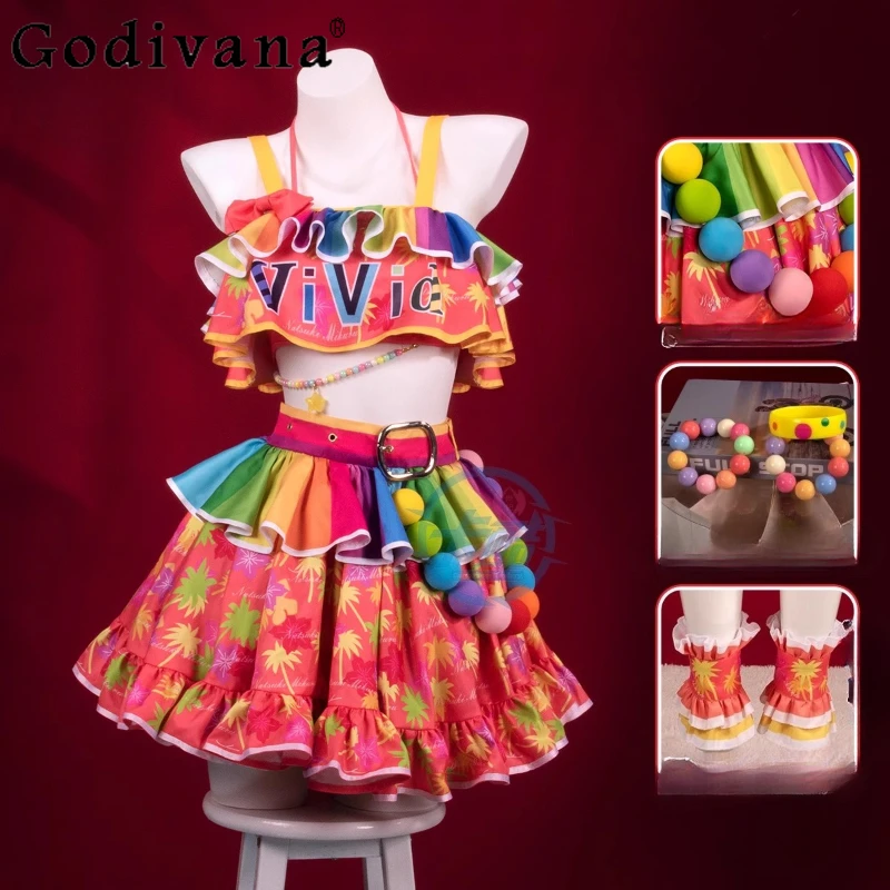 كرنفال تنورة حفلة مجموعة المرأة لعبة النشاط كوس البدلة أنيمي تأثيري البدلة الإناث الصيف الزي الرسمي الألوان ملابس السباحة