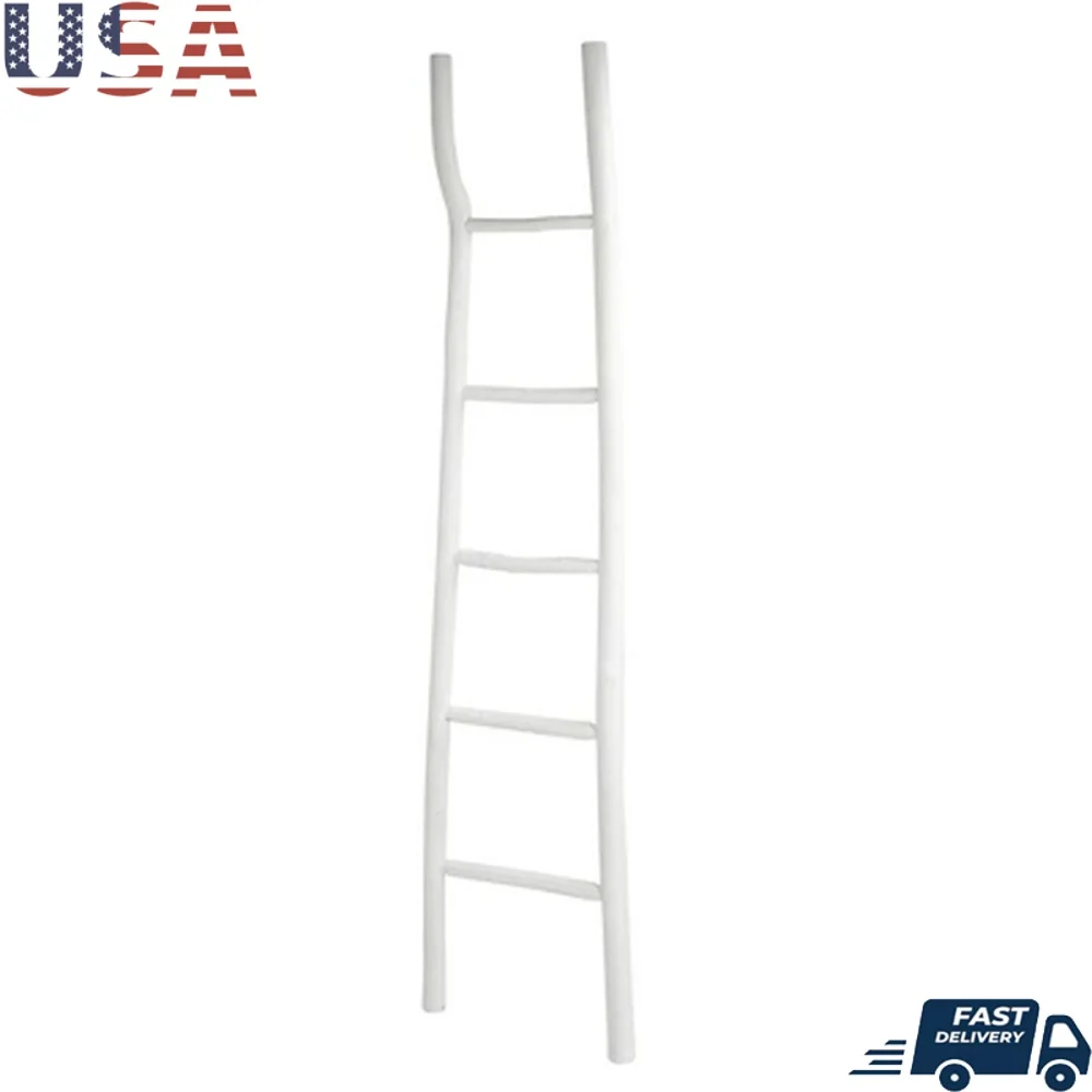 

Decorative Wood Ladder Blanket Display Indoor Sculpture Sturdy Multi-Step Rustic Accent Home Decor Plants Books 70 Inches High