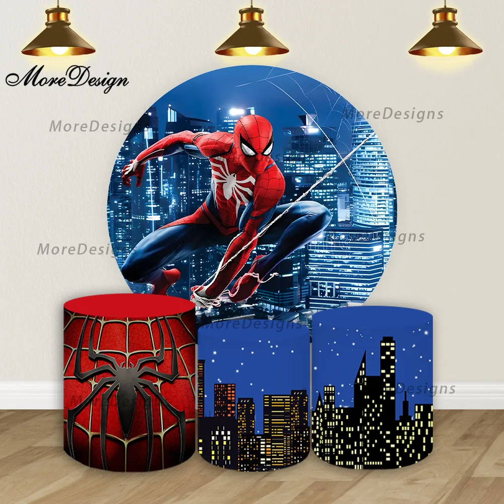 

Круглый фон с изображением Человека-паука, детский чехол для цилиндра на день рождения, детский душ, фон для фотосъемки, реквизит