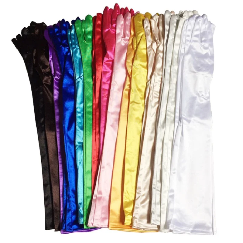 Frauen Lange Feste Satin Weiche Mehrfarbige Zeremonielle Hochzeit Handschuhe Drive Ride Dance Performance Sonnencreme Cosplay Mode Handschuhe
