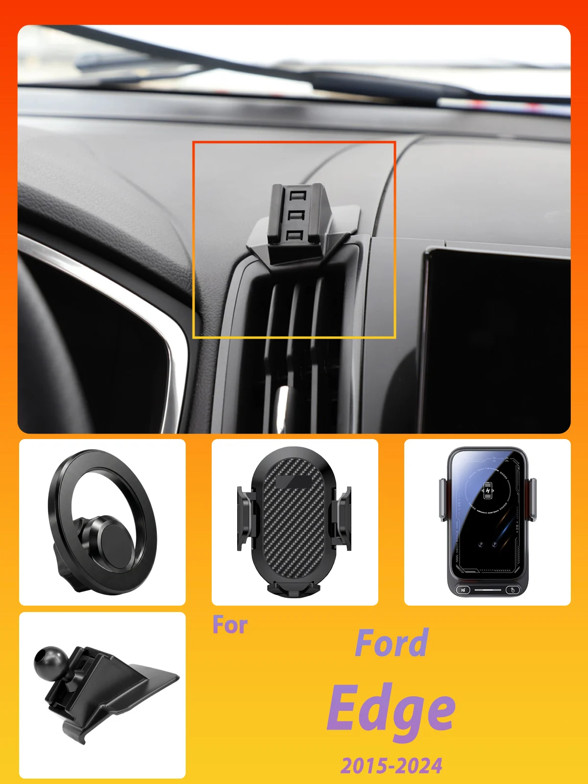 Entwickelt für Ford Edge 2015-2022 2023 2024: Magnetische Handyhalterung mit Smart-Sensing, kabelloser Ladefunktion und One-Touch-Freigabe – Detail 1