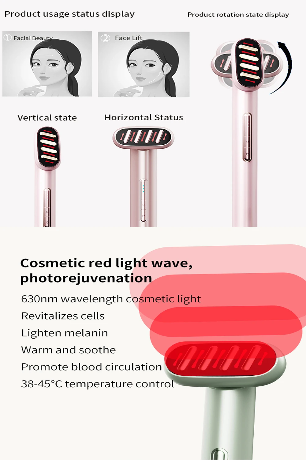 5-in-1 Skincare Wand Tool Red & Blue Light Facial Wand Microcurrent Facial Device for Anti-Aging Face & Eye Beauty Care Machine