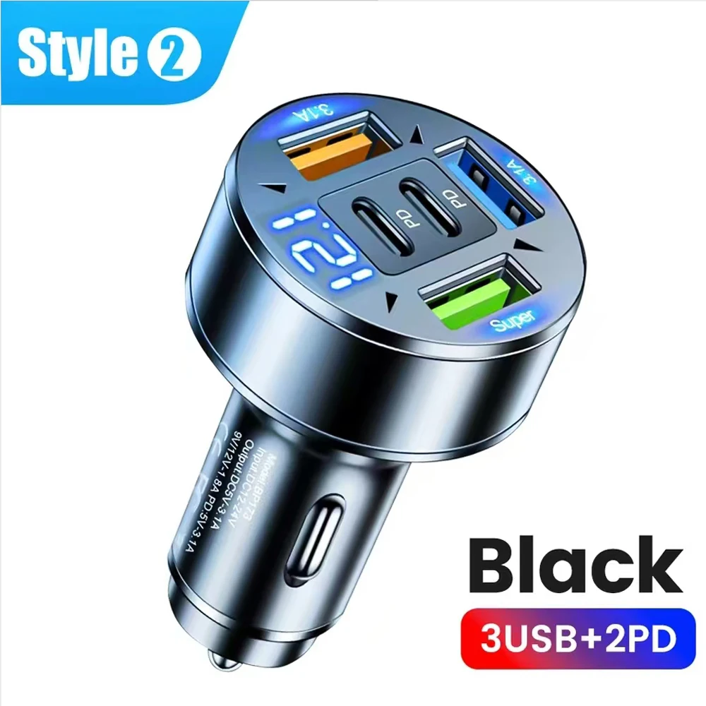 100W Car Charger 5 Ports Super Fast Charging With Digital Display Power Adapter USB Type C Car Charger For iPhone Samsung Xiaomi image 3